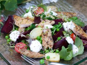 Summer pea and mackerel salad