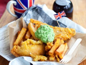 Beer Battered Fish with Minted Peas